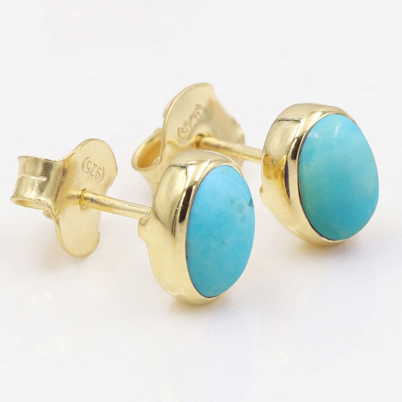 Arizona Turquoise Earrings 925 Silver & 18K Gold Plated Studs for Her