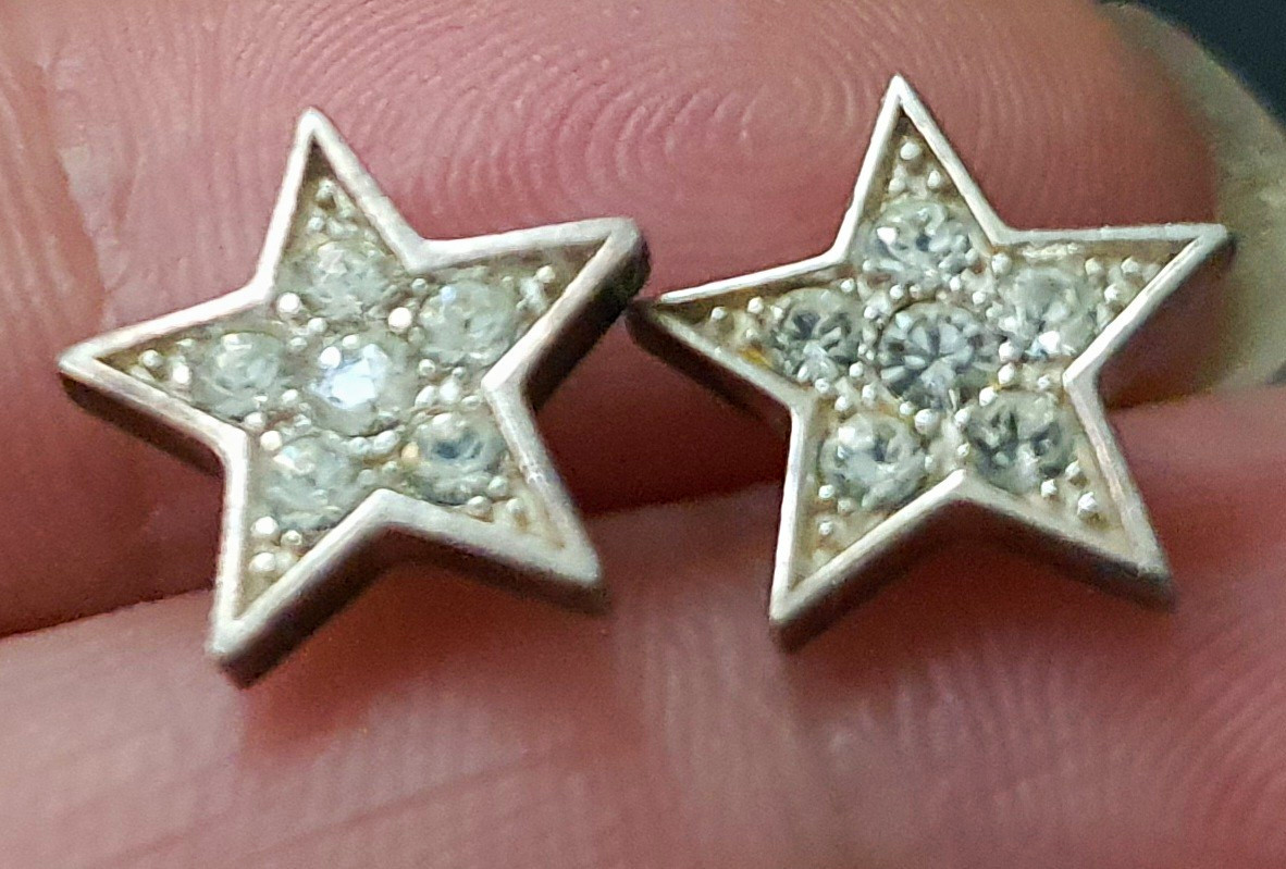 Coach 925 Sterling Silver Star Stud Earrings Clear Crystal…no Earrings Back