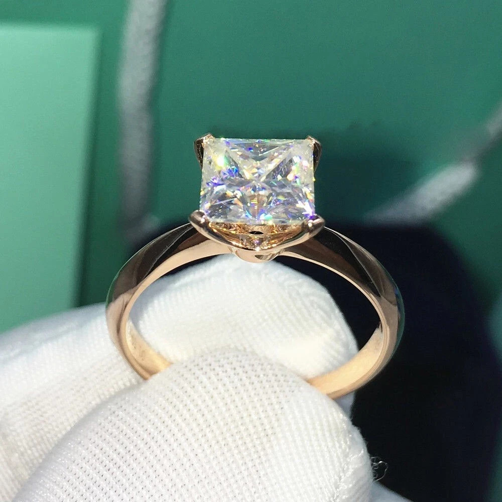 Princess Cut 2 Ct Lab Created Moissanite Solitaire Ring 14K Yellow Gold Plated