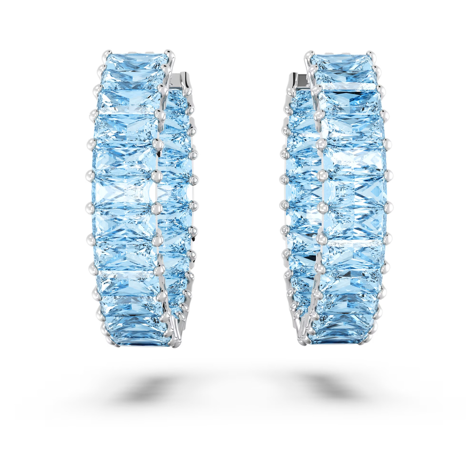 Matrix Blue Rhodium Plated Hoop Earrings Baguette Cut New