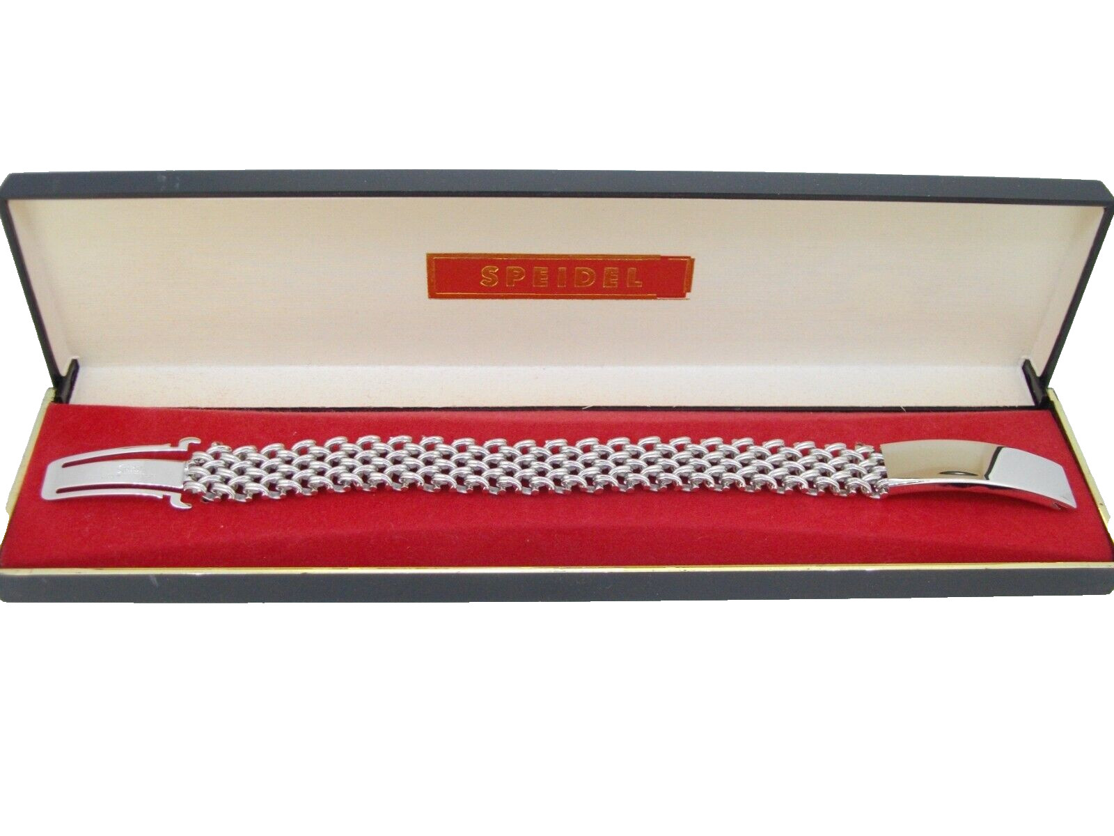 Bracelet Speidel ID Identification Rhodium Electroplate Woven Links 7.5 inch Vtg
