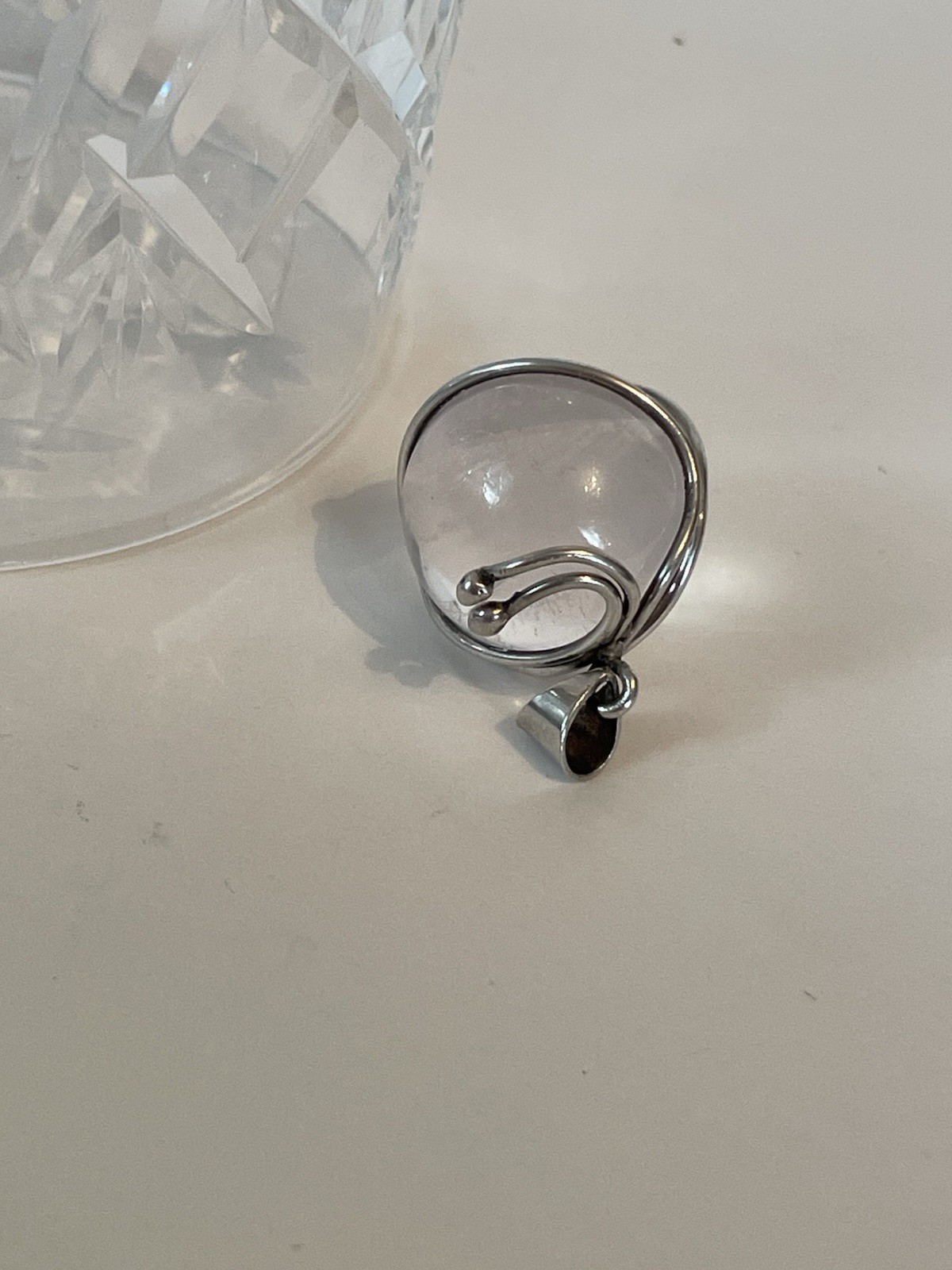 Vtg Sterling Silver Crystal Glass Quartz? Pools Of Light Orb Ball Pendant Locket