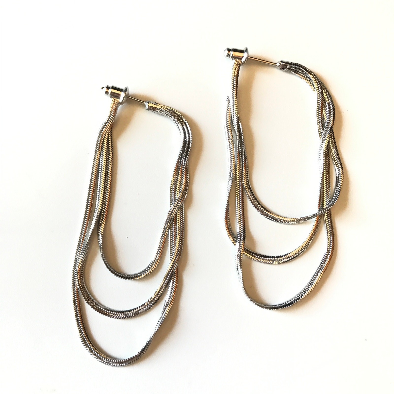 NEW S925 stamped herringbone/snake chain multi-strand “hoop” earrings