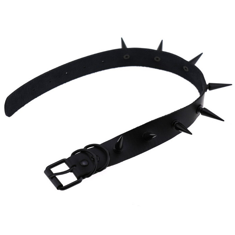 Gothic Punk PU Leather Alloy Spike Rivet Choker Necklace Unisex Rock Club Wear