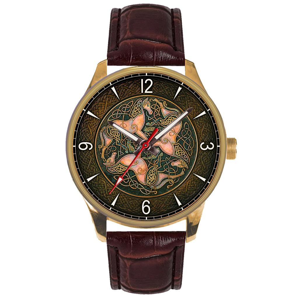 TRADITIONAL CELTIC PATTERNED HORSE ART SOLID BRASS LARGE 44 mm COLLECTIBLE WATCH