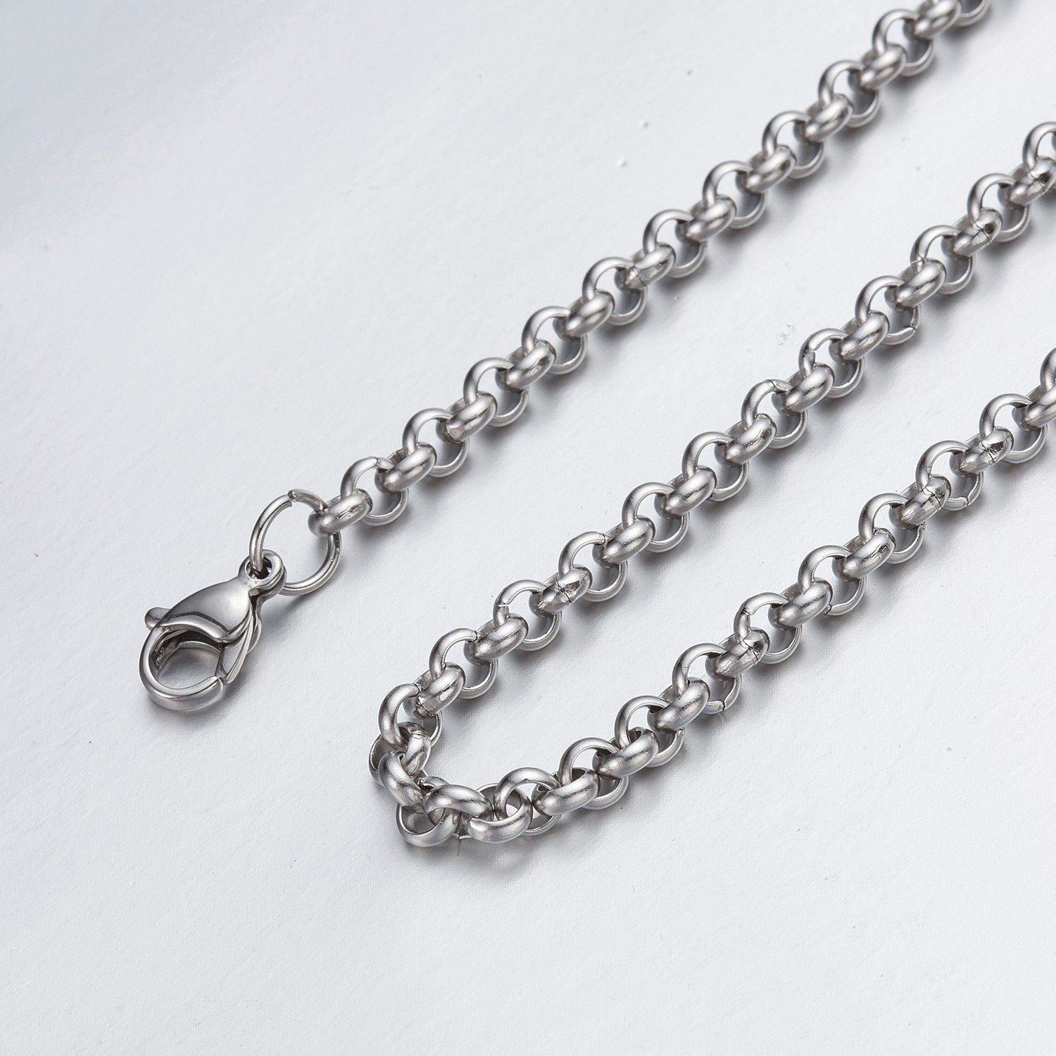 2 mm-4.5 mm 16″-50″ Silver Stainless Steel Rolo Necklace Chain HN7 USA Seller