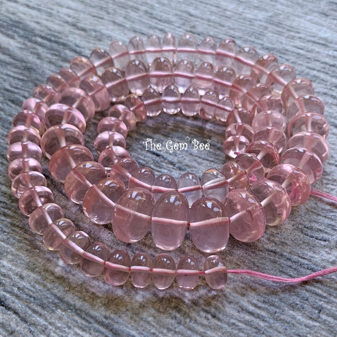 6.3mm-11.5mm Gem Rose Quartz Smooth Rondelle Beads 16″ Strand