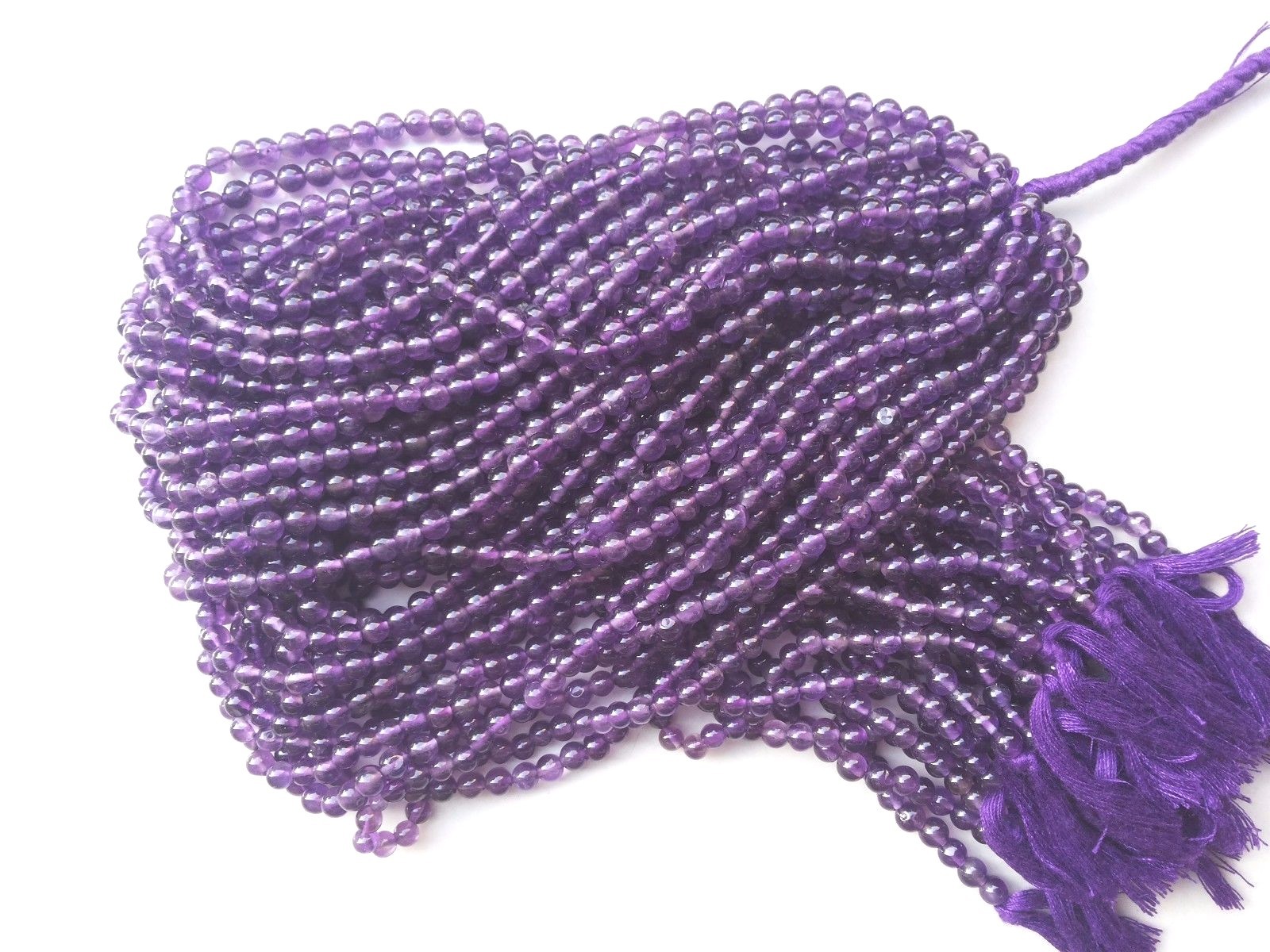 5 Strand Natural Amethyst Round Ball Smooth 4-4.5mm Amethyst Loose Beads 12″inch
