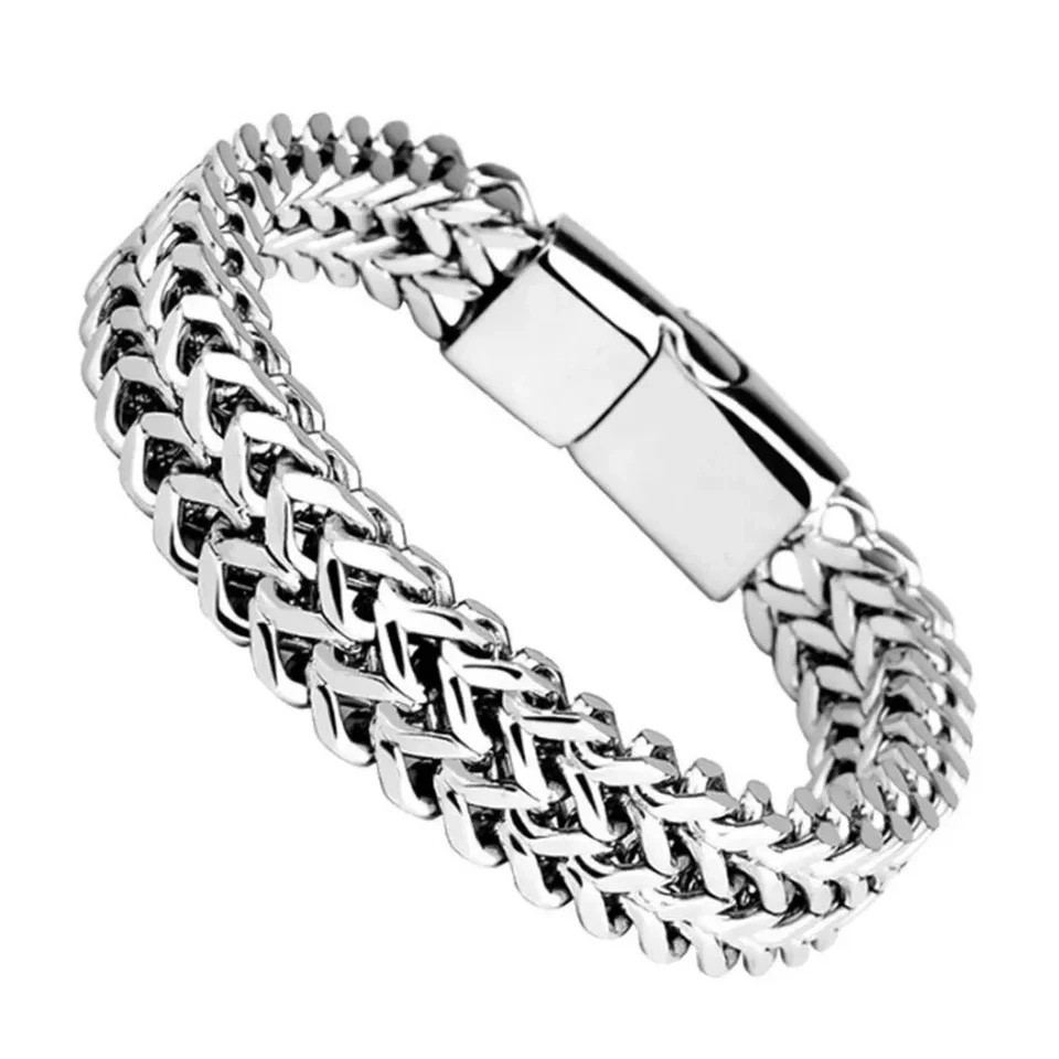 Stainless Steel Fish Scale Bracelet Double Row Braided Magnetic Clasp