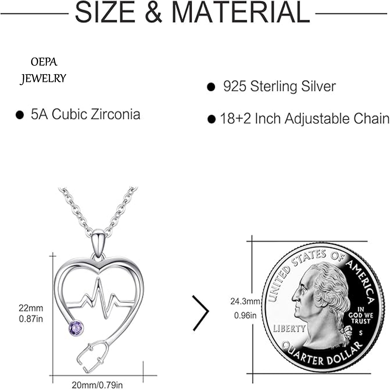 Nurse Necklace 925 Sterling Silver Stethoscope Heartbeat Necklace for Women
