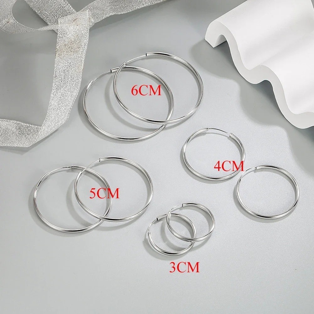 925 Sterling Silver Classic Round Hoop Earrings Lightweight Women’s Jewelry