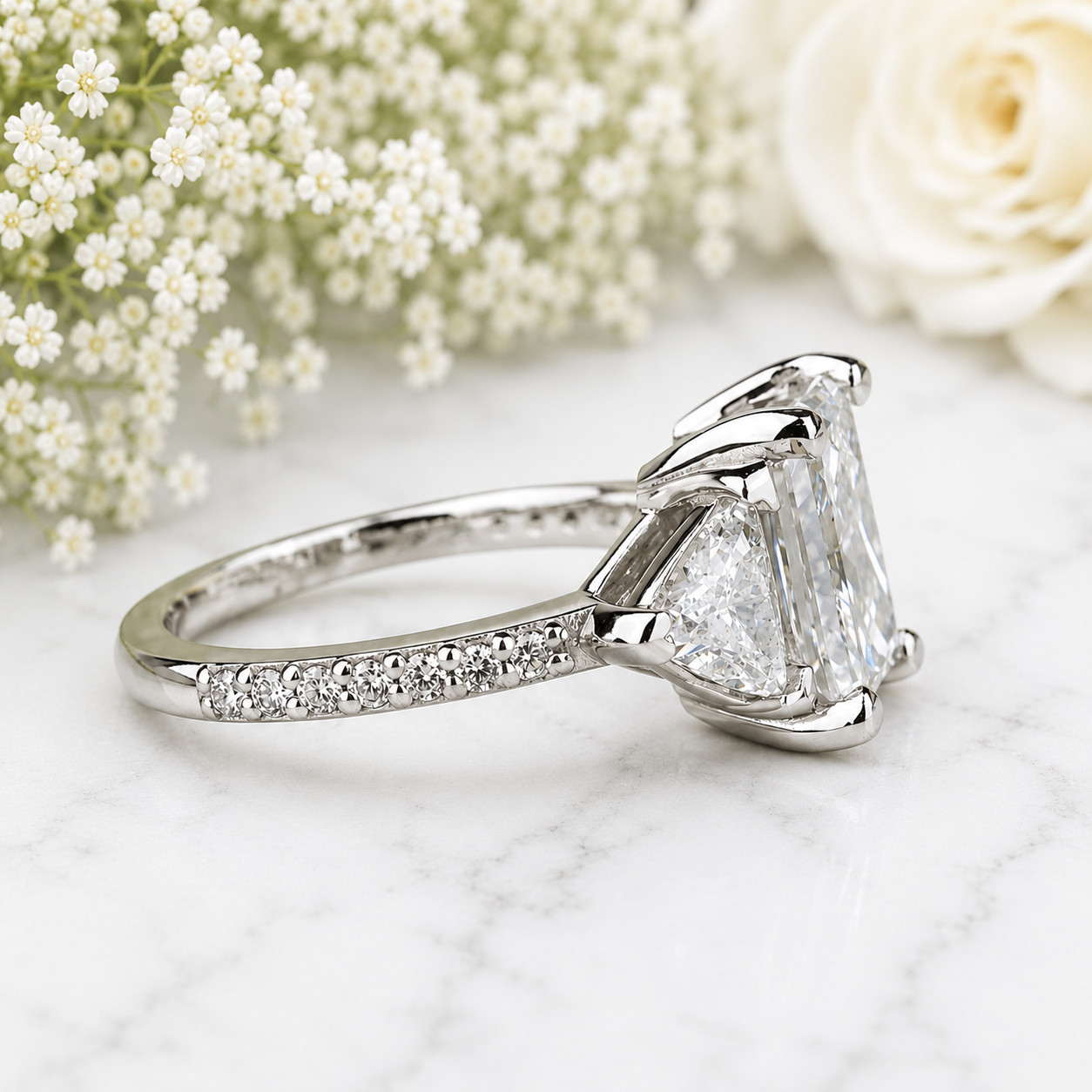 Diamond Wedding Ring 6.20 TCW Radiant Cut 18k White Gold IGI Certified Lab Grown