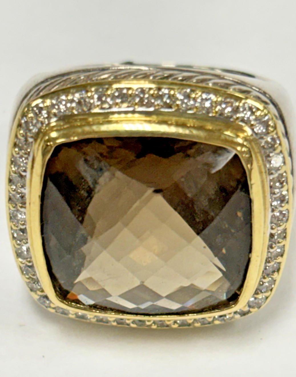 David Yurman Sterling & 18k Smoky Quartz Diamond Albion Ring Size 5
