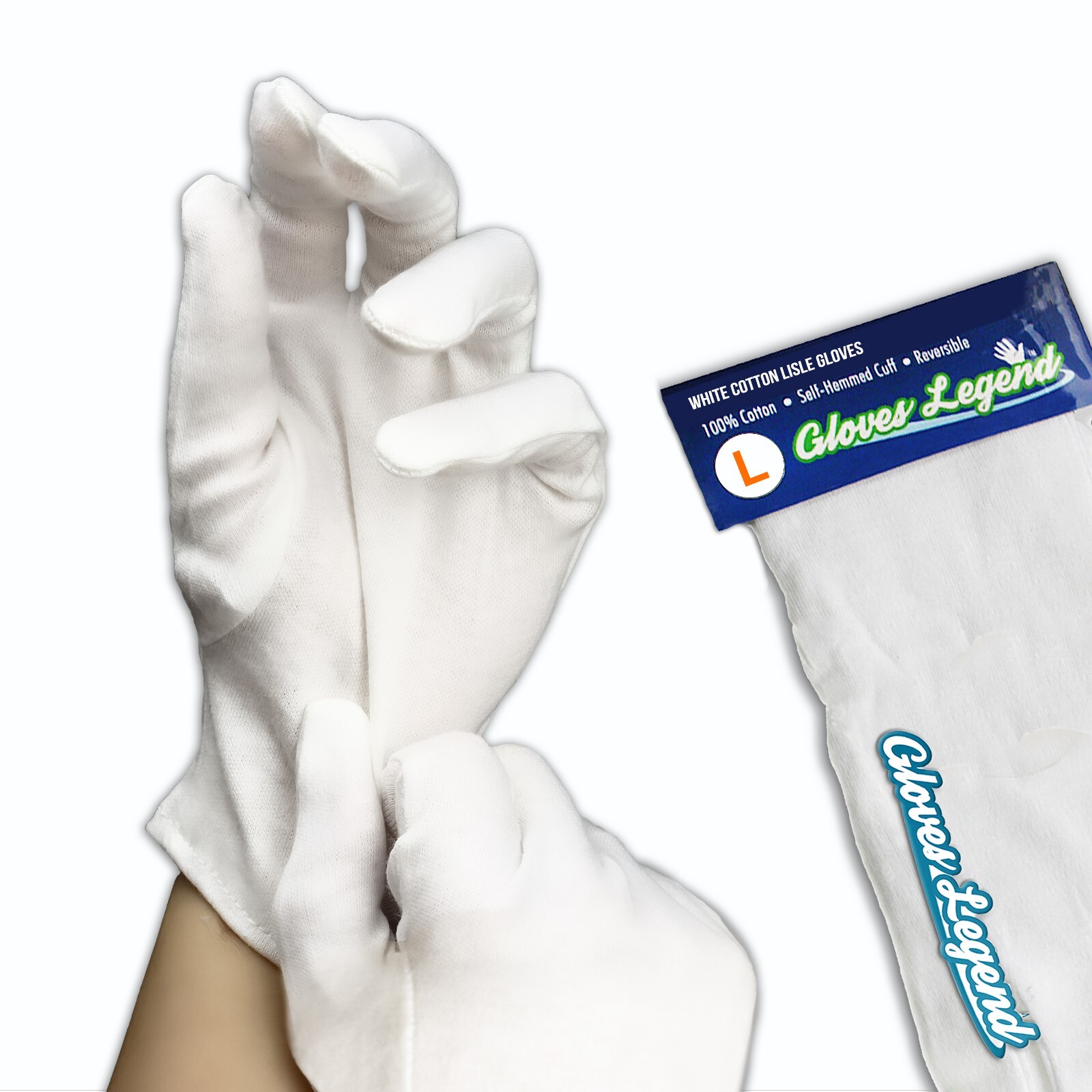 12 Pairs – Size Large – White Cotton Cloth Spa Moisturizing Gloves for Dry Hands