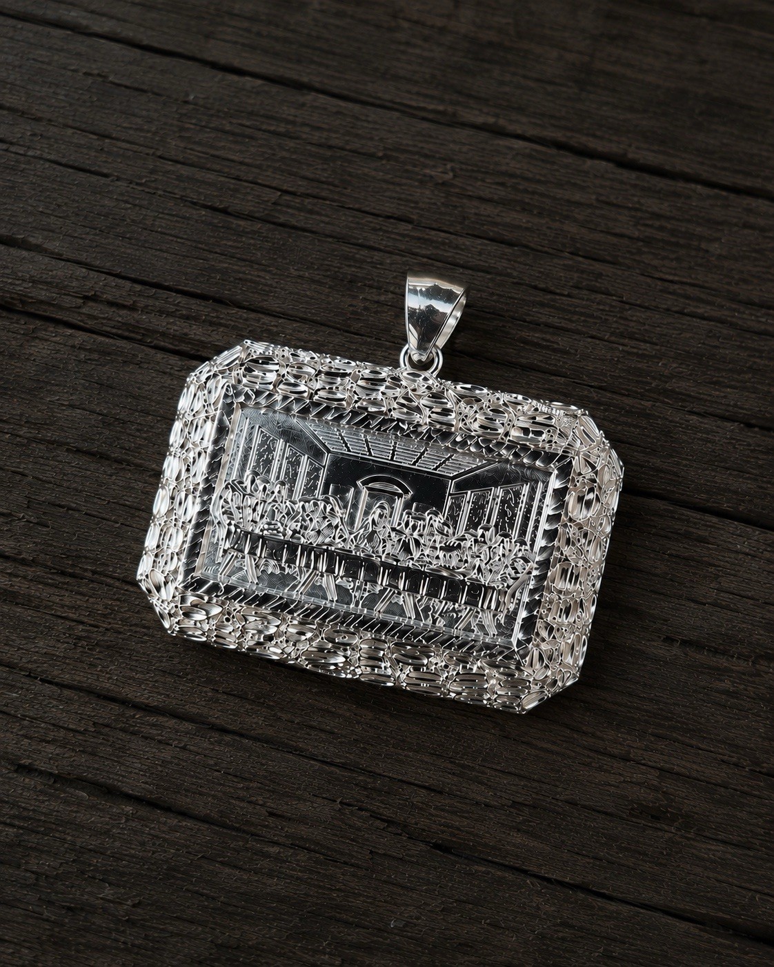 925 Sterling Silver 2 Inch Last Supper Nugget Pendant Birthday / Religous Gift