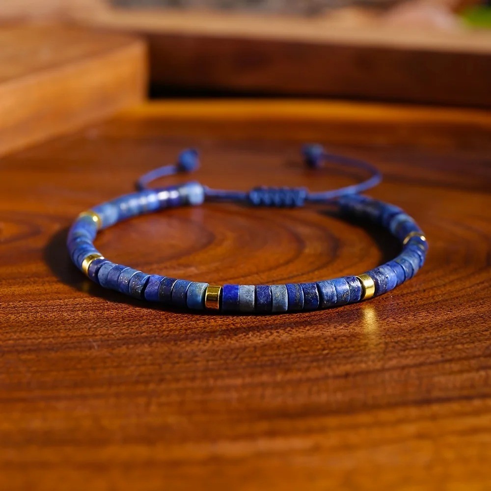 Natural Lapis Lazuli Jasper Stone 2x4mm Dainty Blue Gemstone Bracelet Gift