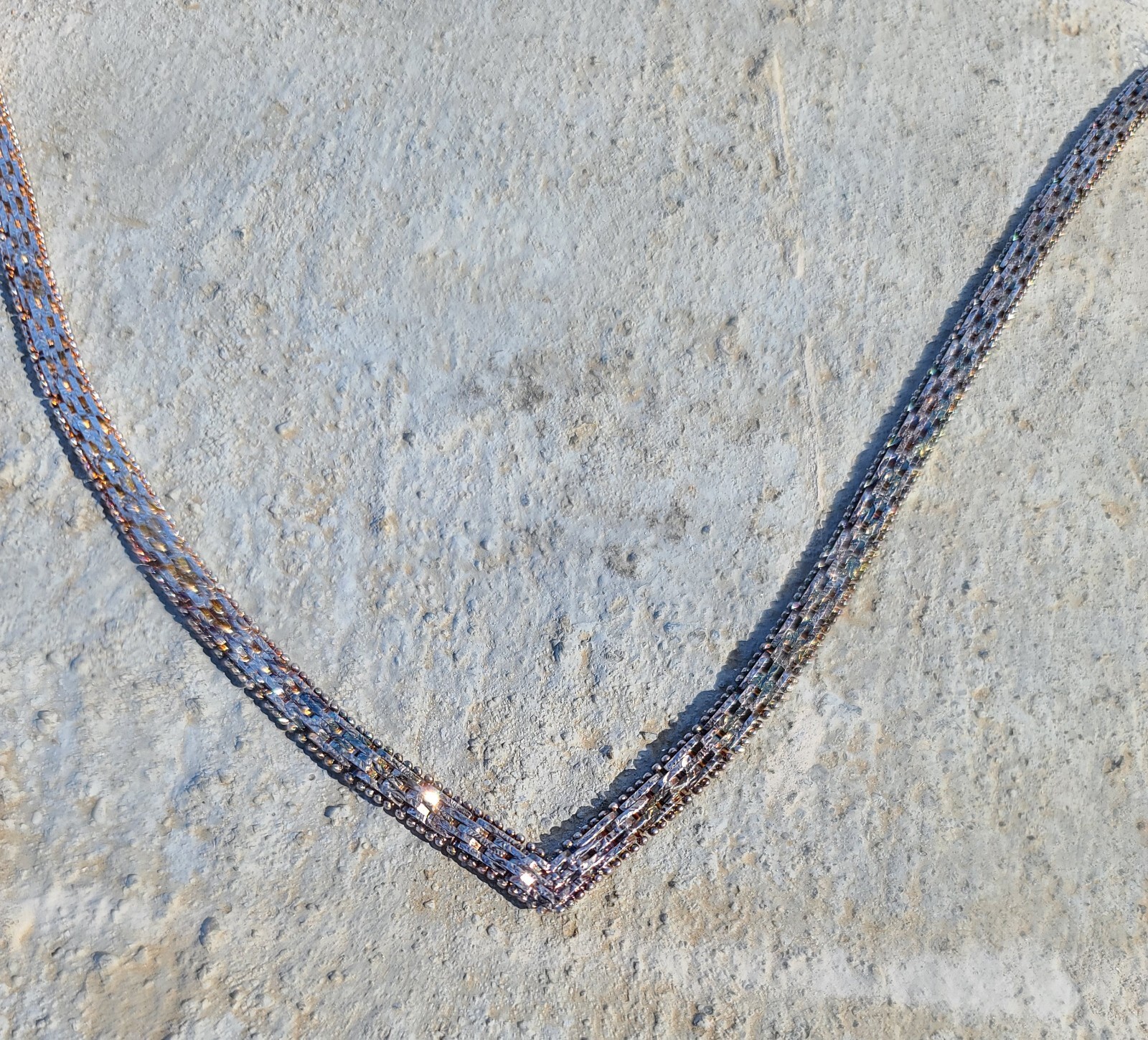Vintage Italy Sterling 925 Solid Silver V Necklace 16.5″ Signed M 5.3mm 25.7gram