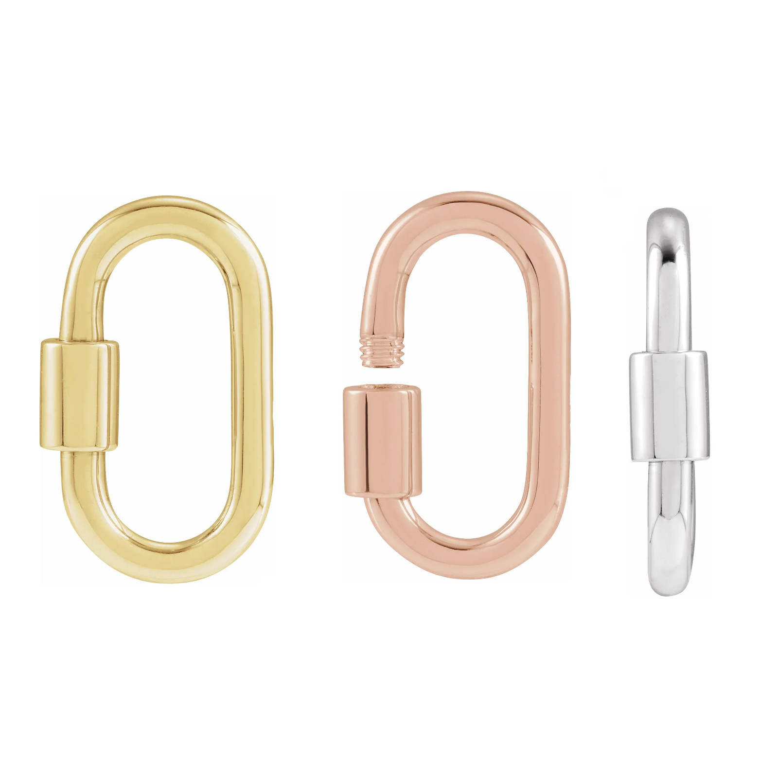 14K Gold or Sterling Silver Oval Link Lock Bail Carabiner Lock Clasp Ring 22mm