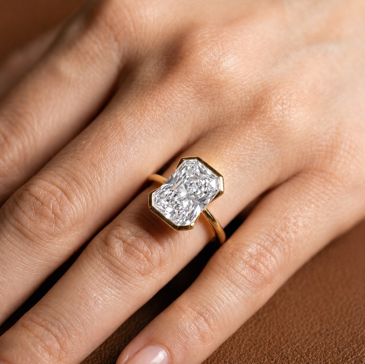 2CT Radiant Moissanite Half Bezel Engagement Ring Sterling Silver