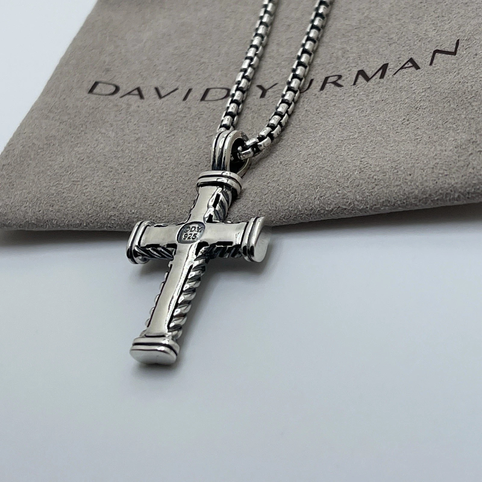 David Yurman Sterling Silver Chevron Cross Pendant & Chain 20”