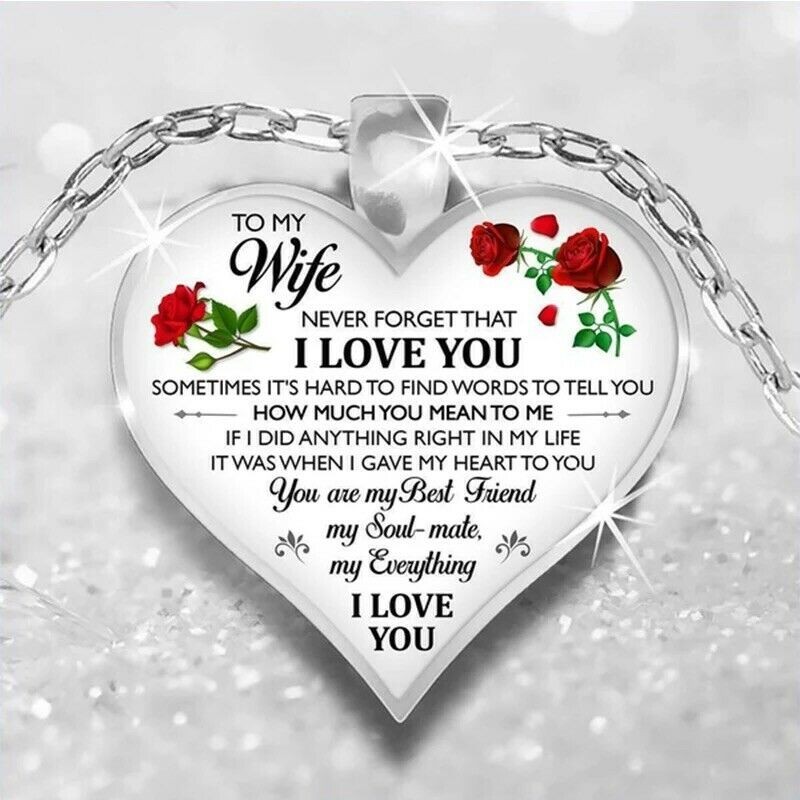 To My Wife I Love You Husband Heart Rose Necklace Birthday Anniversary Gift USA