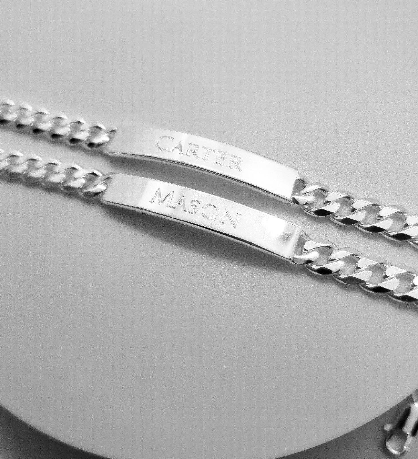 STERLING SILVER CURB ID BRACELETS FREE ENGRAVING IDENTITY LADIES GENTS BABY BOX