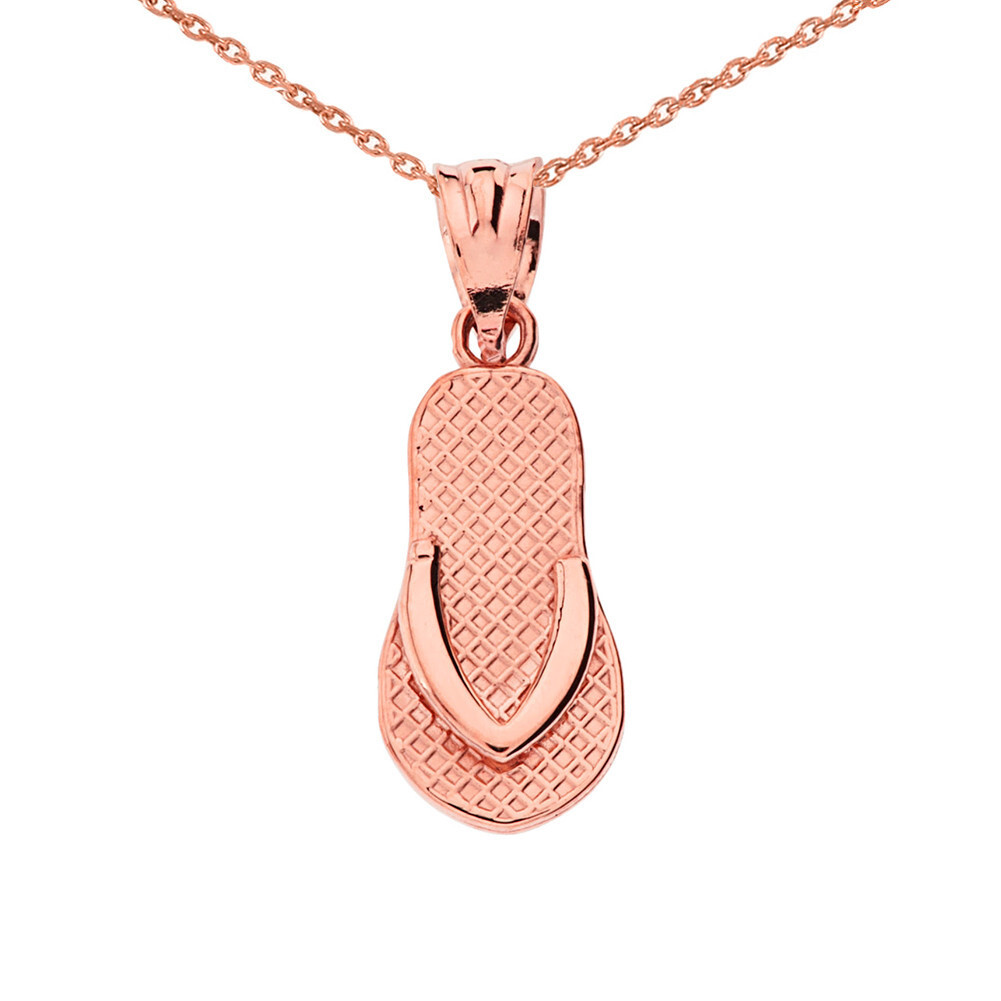 Gold Textured Flip Flop Pendant Necklace(Available in Yellow/Rose/White Gold)