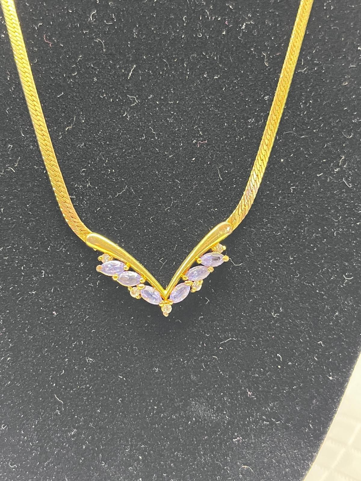 Costume Jewelry Set Gold Purple Necklace Ring Earrings