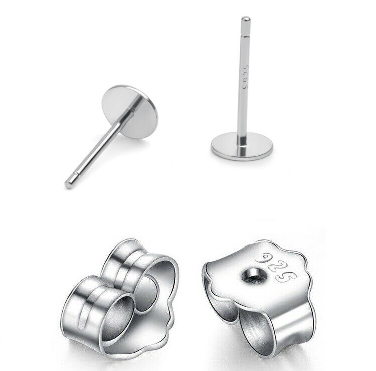 DIY Rhodium S925 Sterling Silver Earrings Posts Stud Pin for Pearl Beads w Backs