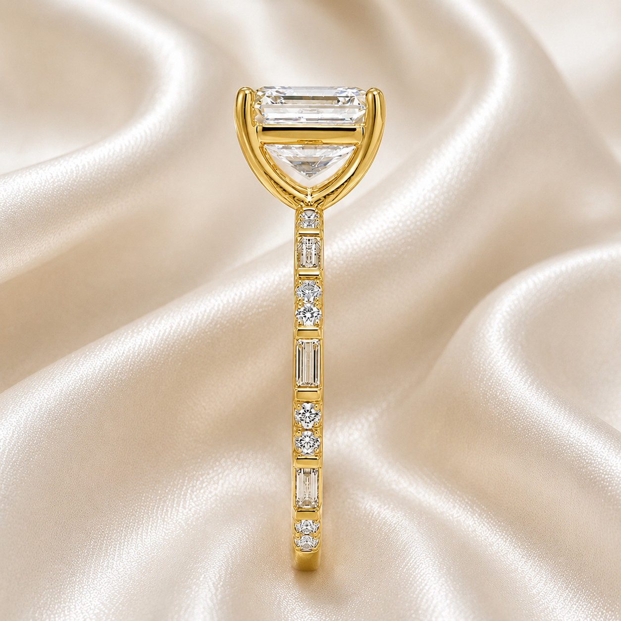 14K Yellow Gold IGI Certified Lab Grown Diamond Wedding Ring 3.90 Ct Asscher Cut