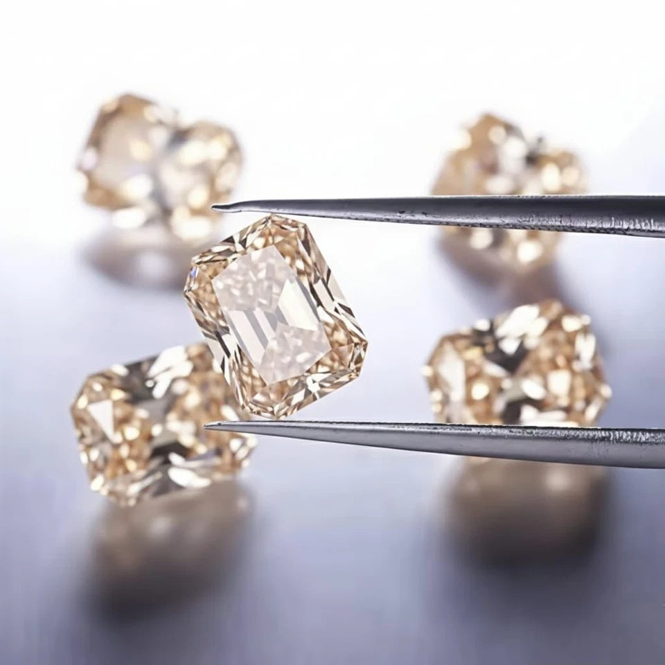 2 CT Lab Grown Diamond Light Champagne, Radiant Cut, VVS1 Quality Gemstone9x7M