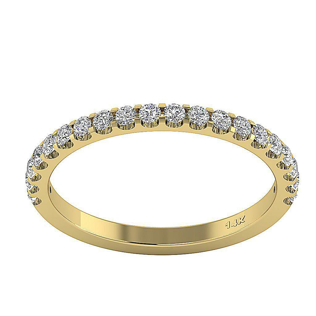 Half Eternity Stackable Ring SI1 G 0.55 Carat Round Cut Diamond 14K Yellow Gold