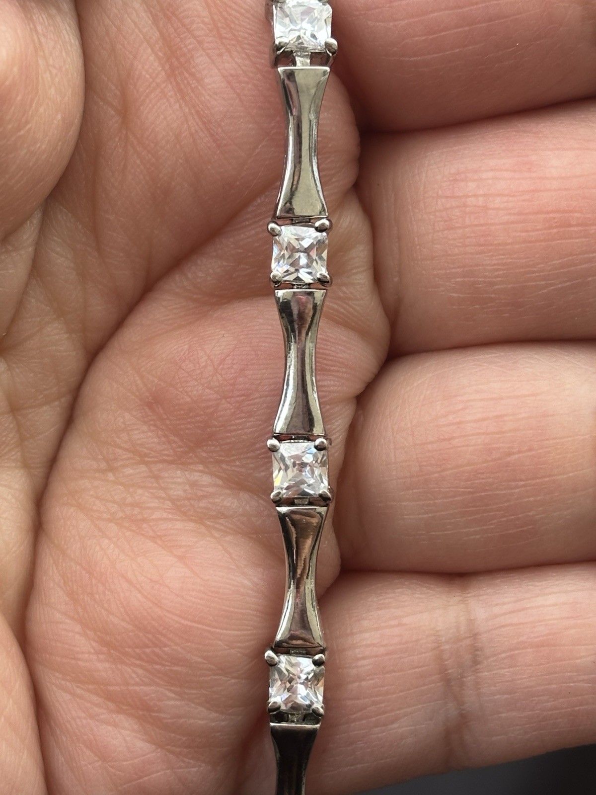 Vintage 925 Sterling Silver Princess Cut CZ Tennis Bracelet 7.5”