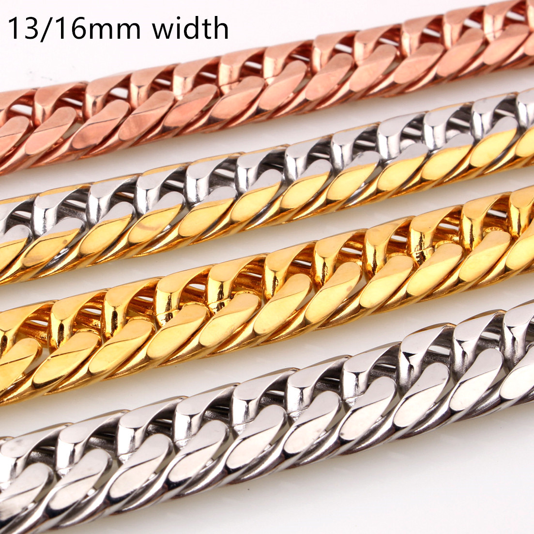 7″~40″13/16mm Charming Men’s Chain 316L Stainless Steel CURB CUBAN Link Necklace