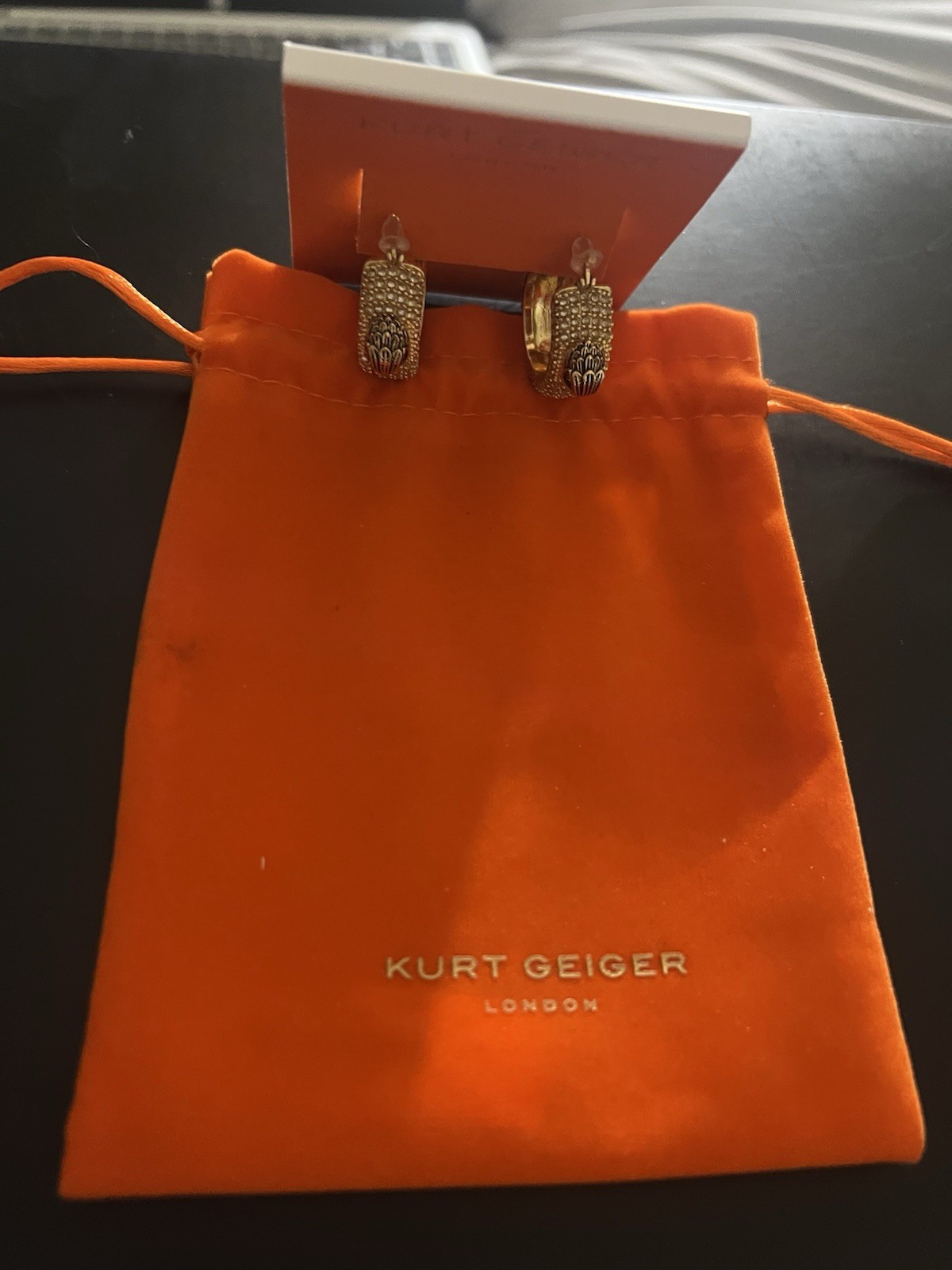 Kurt Geiger Jewelry Eagle Head Gold Huggie Hoop Earrings Crystals