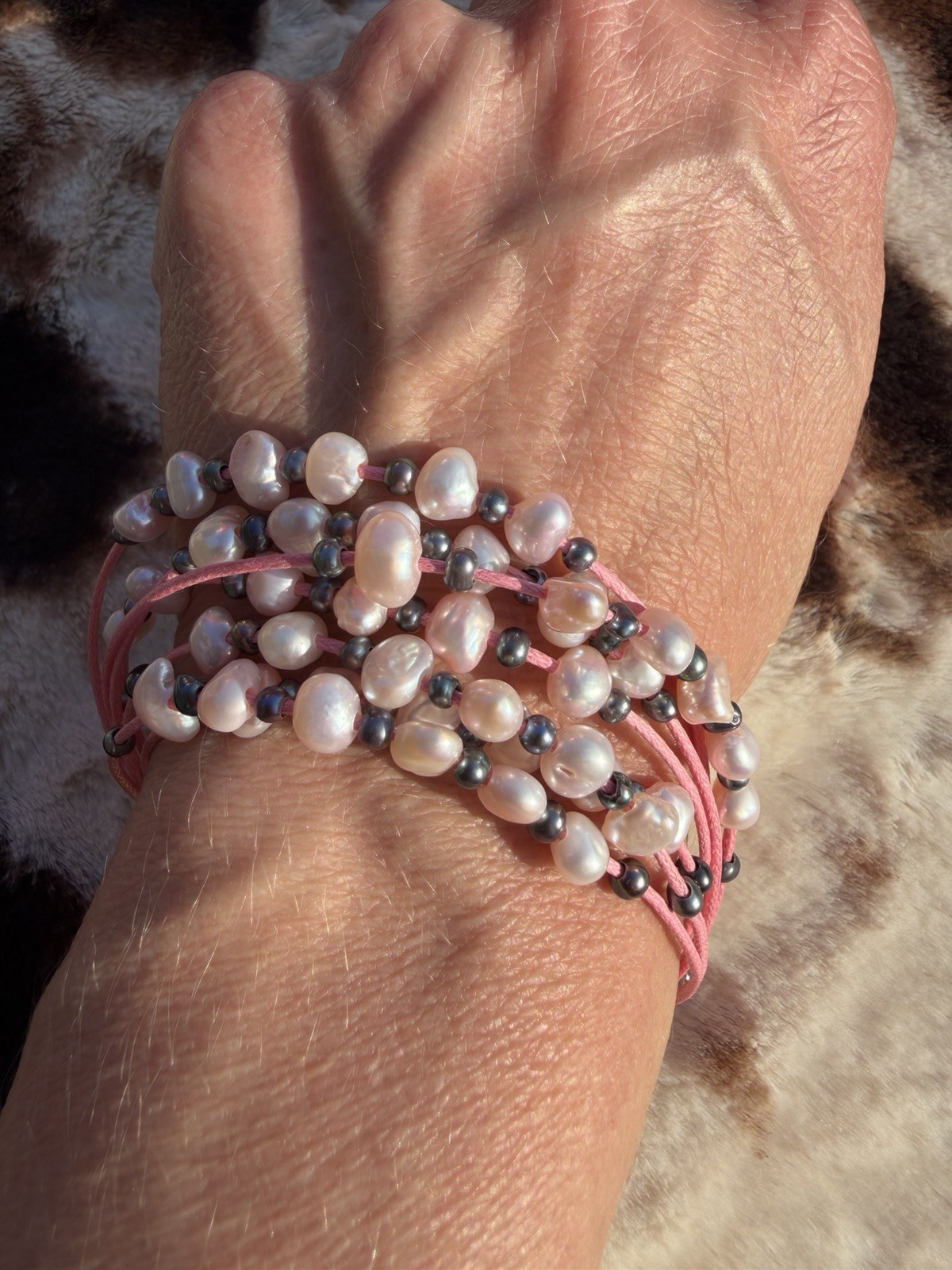 Multi-Strand Pink Wrap Beaded Bracelet