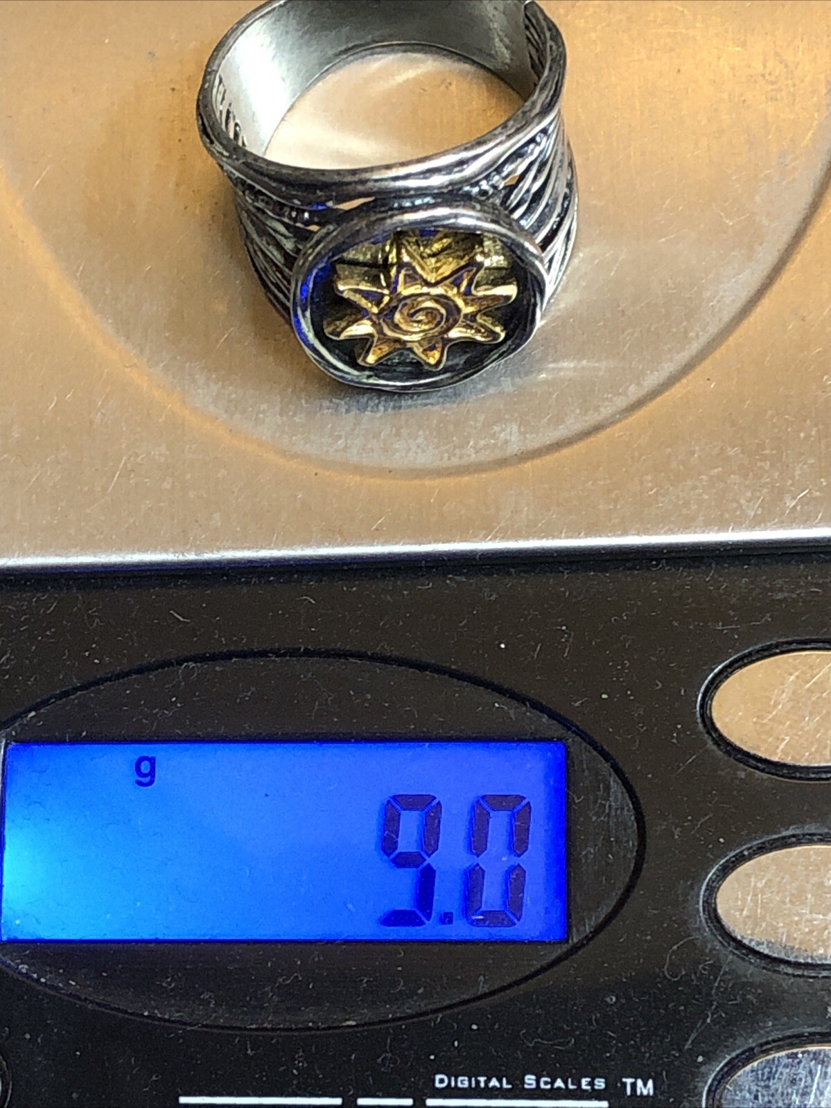 24. Shablool Didae 925 Sterling Yellow Accent SUN or STAR Ring 9g, 8.5s ISRAEL
