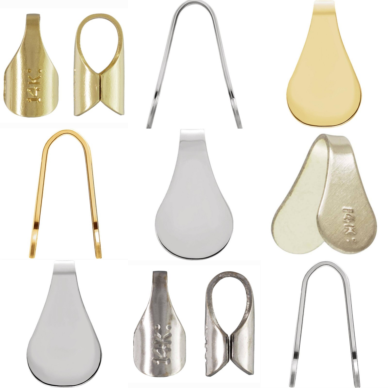 10k 14k 18k Solid Gold or Silver Flat/Round Chain End Tabs w Solder Loop Endcaps