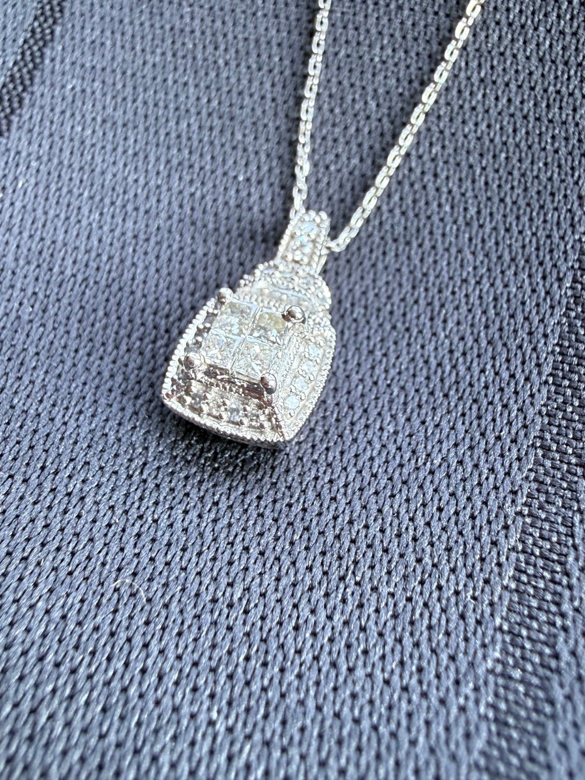 10K White Gold 1/3 CTW Diamond Quad Cluster Halo Pendant and 18″ SS Cable Chain