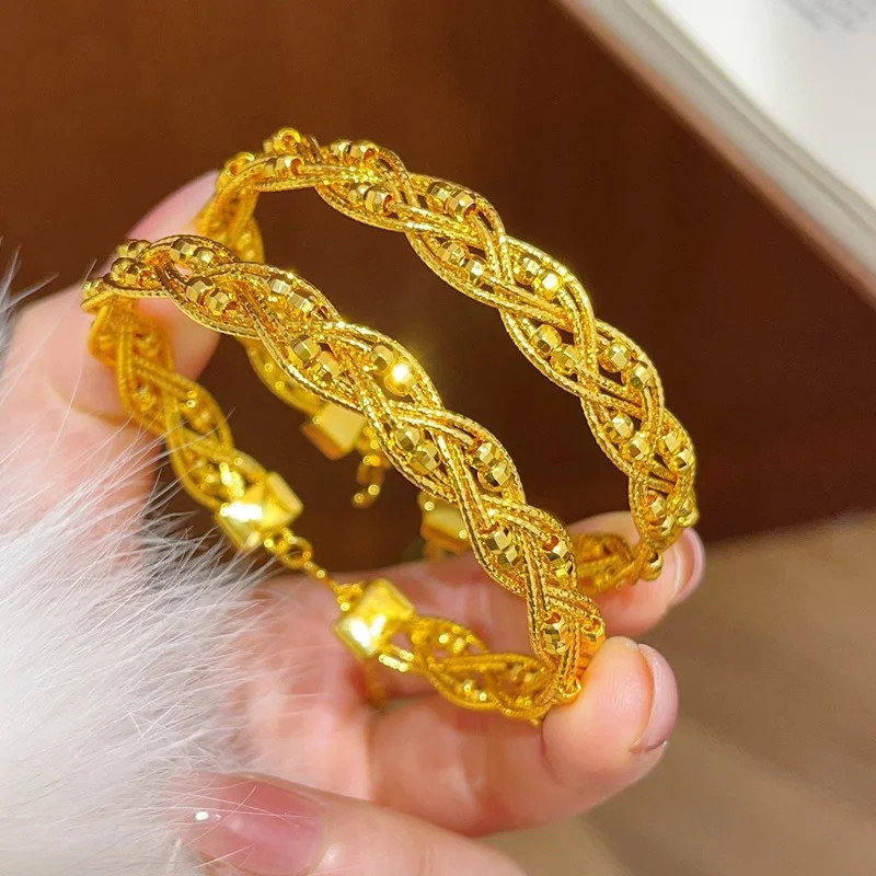 24KT Gold Shiny Lace Bangle Bracelets for Women Wedding Party Birthday Christmas