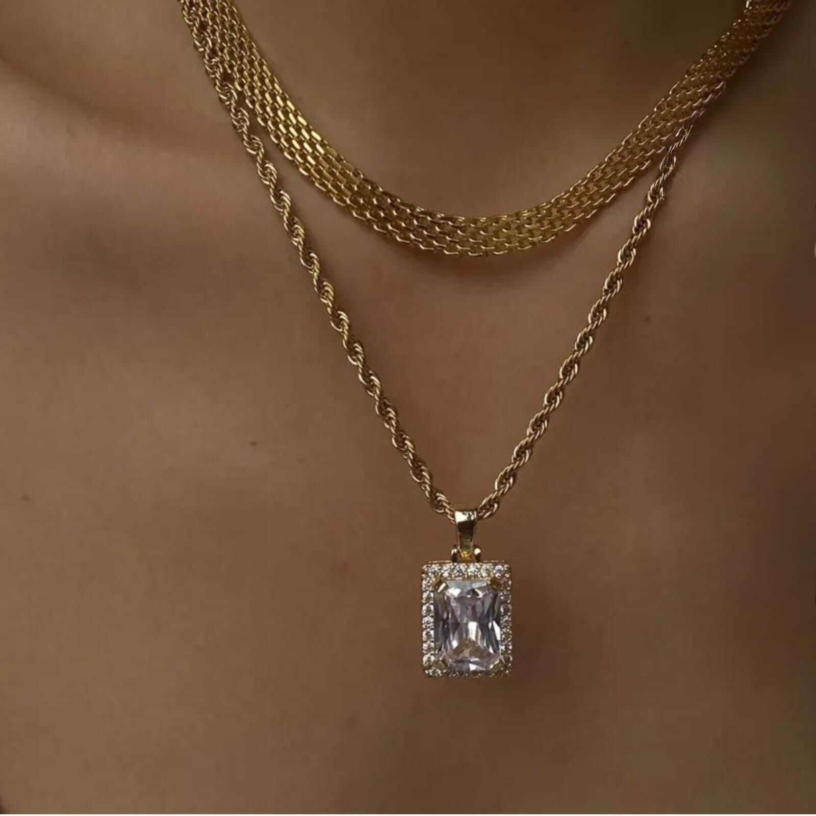 18K gold plated waterproof and tarnish free Singapore Chain with CZ pendant