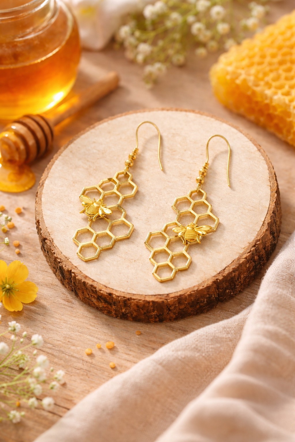 925 Sterling Silver Honeycomb Bee Drop Earring |Hexagon Geometric Dangle Jewelry