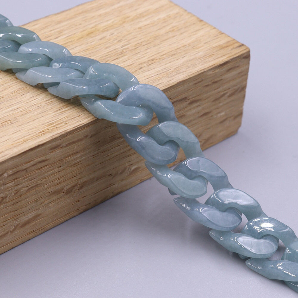 Real Grade A Natural Blue Jade Bracelet Jadeite Cuban Curb Link Chain 5.9-9.4in