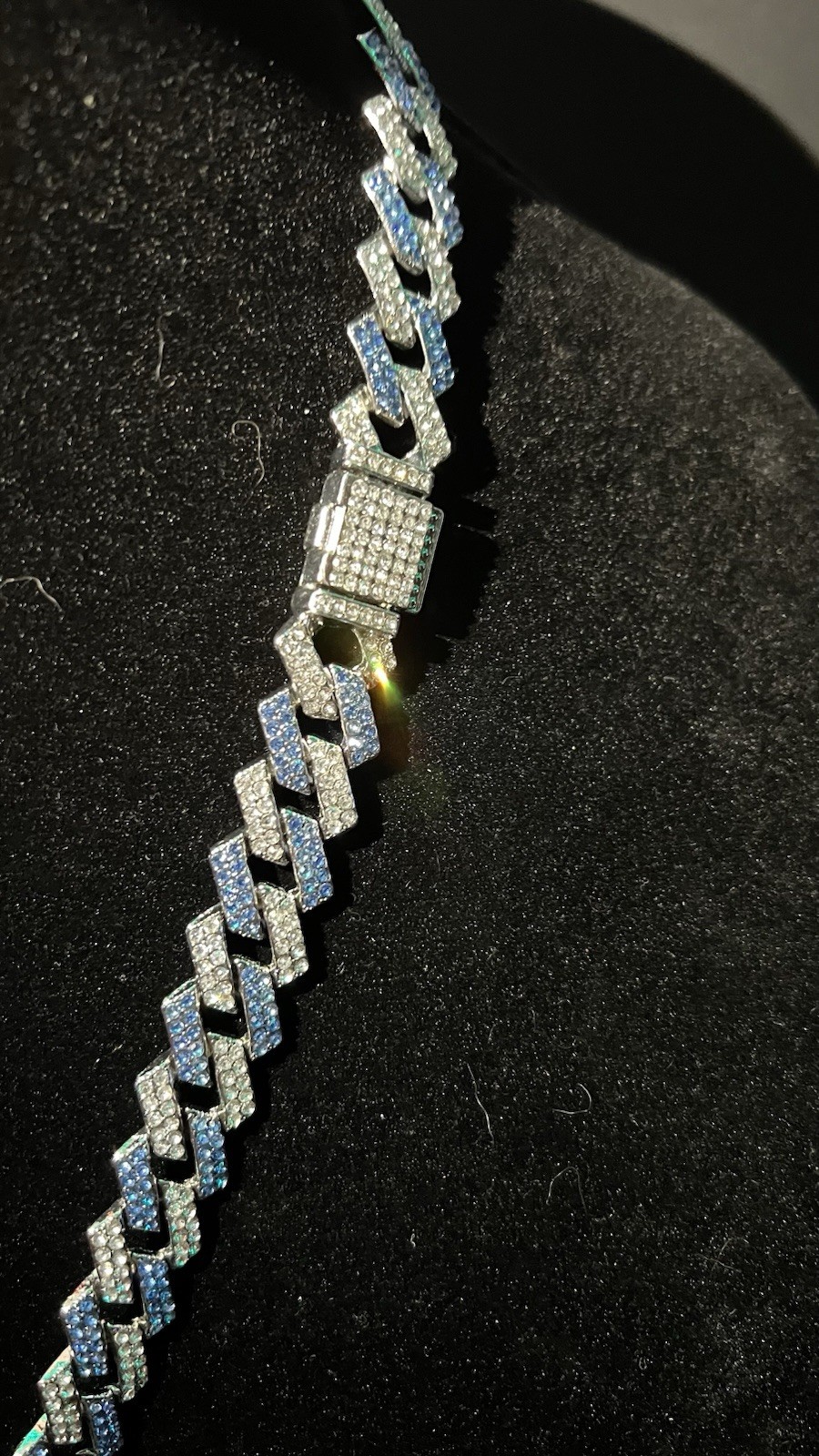 22” iced out 5ACZ blue & silver Cuban w Jesus pendant full iced