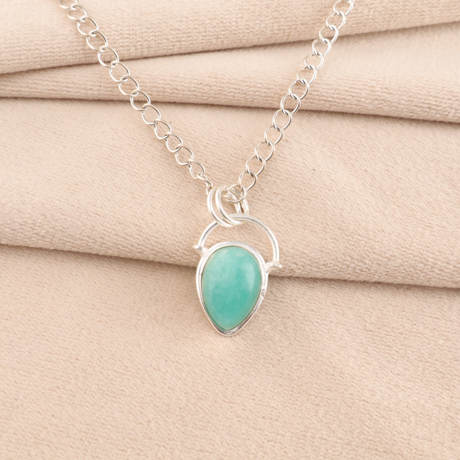 925 Sterling Silver Natural Amazonite Anniversary Engagement New Pendant Jewelry