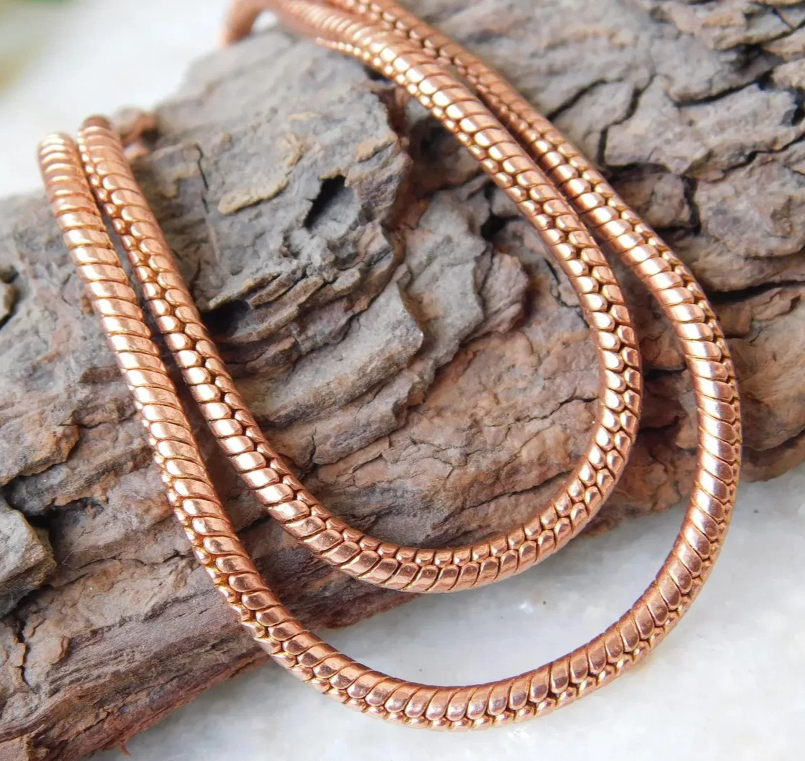 16 inch Pure Copper Round Snake Chain Necklace, Healing Copper Jewelry Spiritual