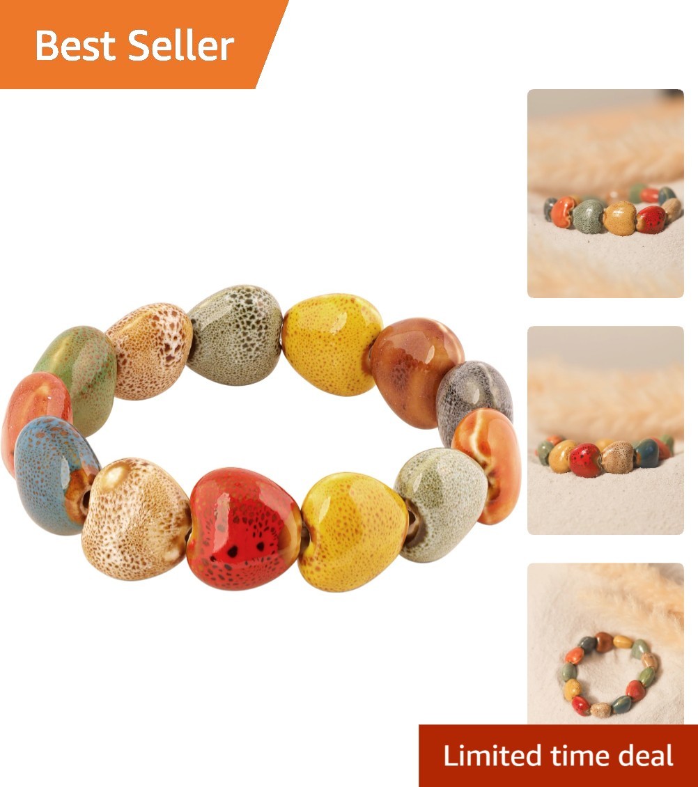 Chic Stretch Bracelet with Heart-Shaped Ceramic Beads – Thoughtful Gift for Her