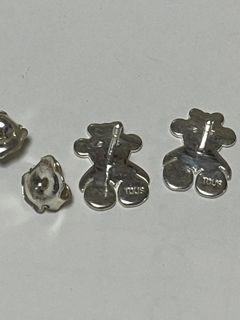 TOUS 925 Sterling Silver Bow Bear Stud Earrings Japan Cute Jewelry Marked