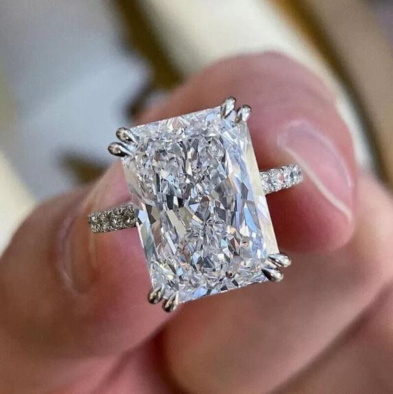 4Ct Radiant Cut Lab Created Diamond Solitaire Wedding Ring 14K White Gold Plated