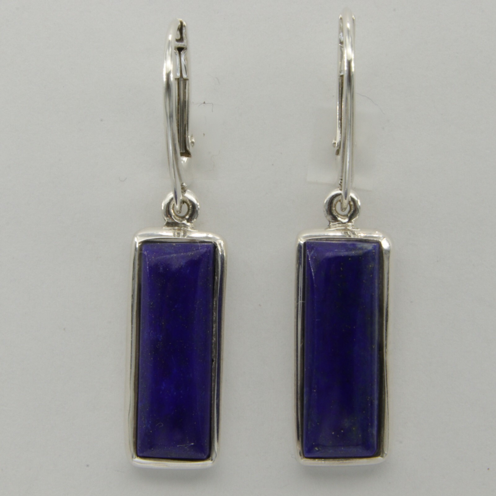 Blue LAPIS LAZULI Rectangle Square Earrings – 925 STERLING SILVER Leverback 2e